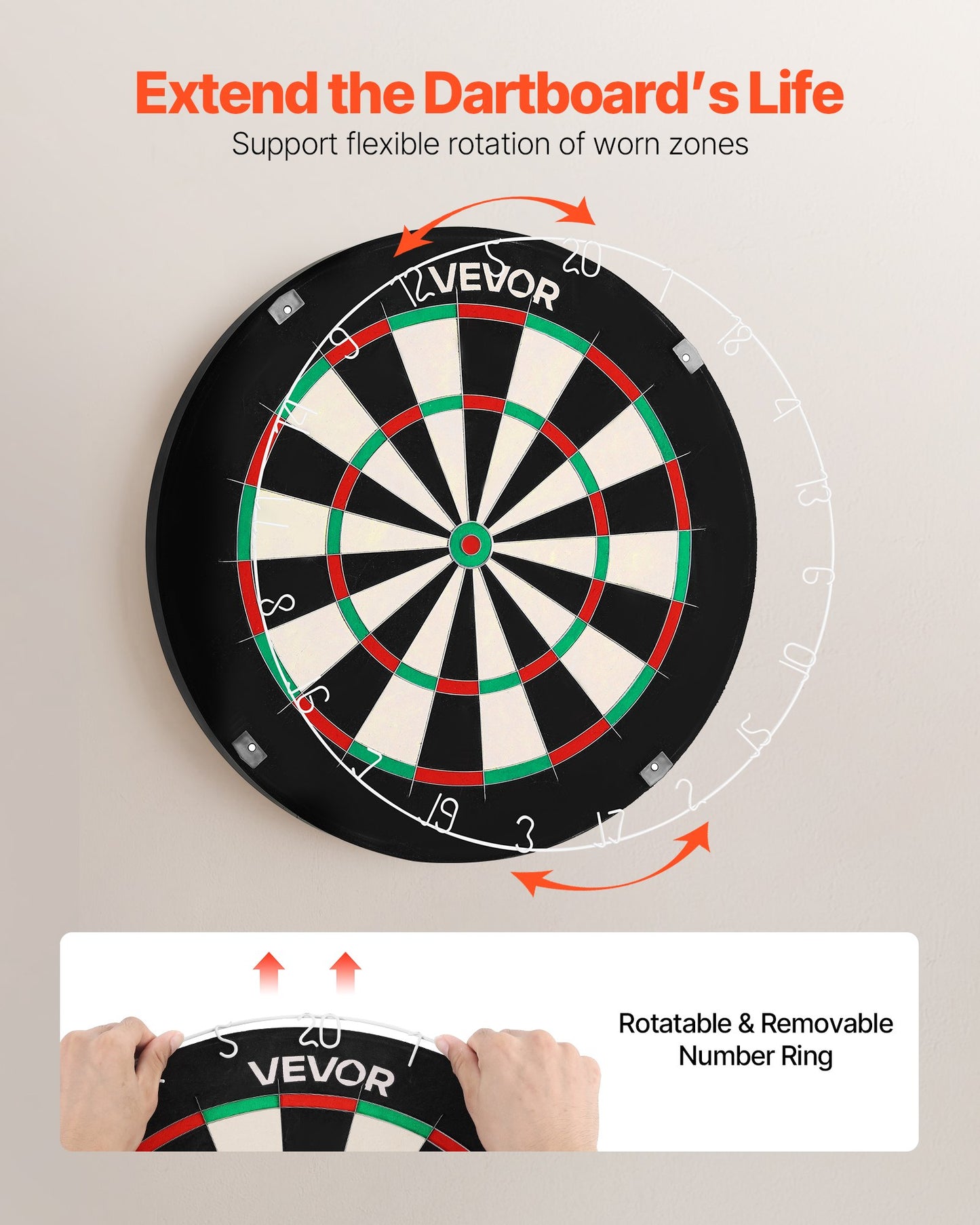 Dart Board, High-Grade Self-Healing Sisal Fiber Dartboard with Staple-Free Bullseye, Blade Wire & Rotating Number Ring, 17.7" Professional Dartboard for Home Party Game Room (Darts Not Included)