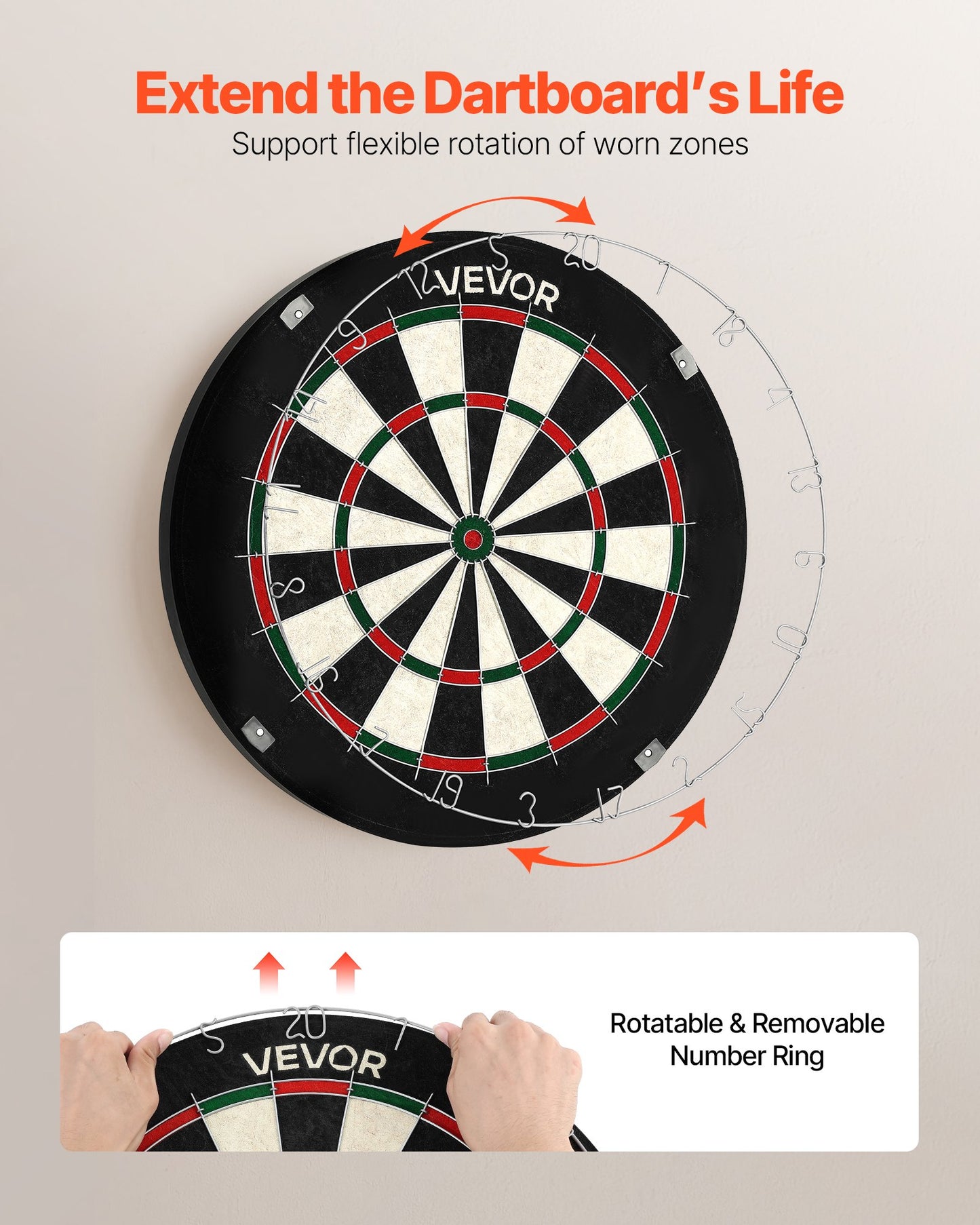 Dartboard with 6 Darts & Scoring Kit, Self-Healing Sisal Fibers Dartboard with Staple-Free Bullseye & Rotating Number Ring, 17.7" Professional Steel Tip Dart Board Set for Home Party Game Rooms