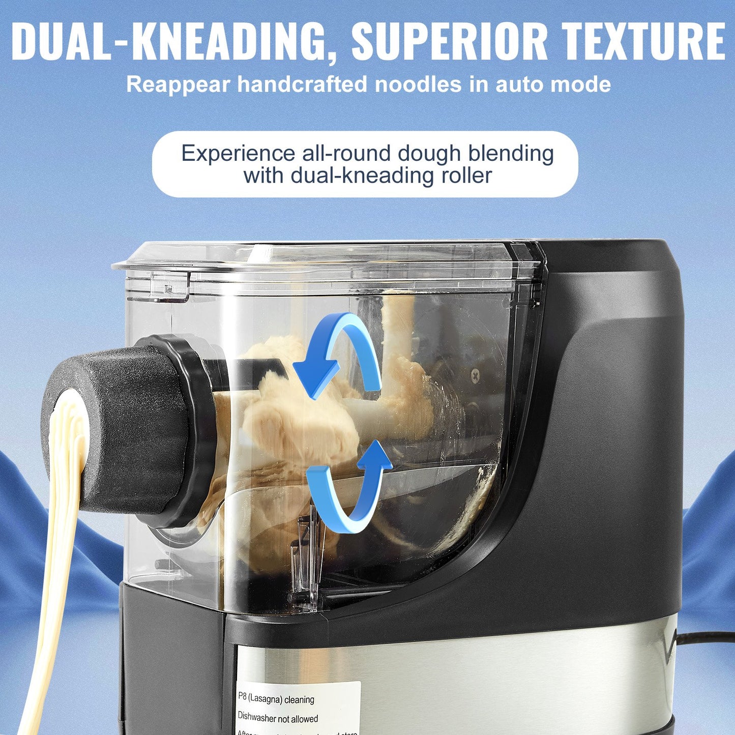 Electric Pasta Maker, 150W Automatic Noodle Maker Machine with 8 Pasta Shapes, 4 Intelligent Modes, 500g Flour Capacity Pasta Maker Machine with Measuring Cups, Cleaning Brush for Home Kitchen
