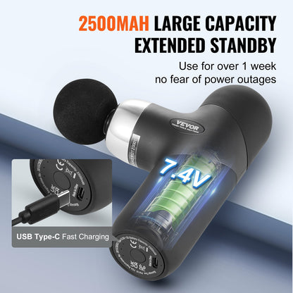 Mini-Massagepistole, Tiefengewebe-Percussion-Muskelmassagegerät, 4 Geschwindigkeiten, 4 Köpfe