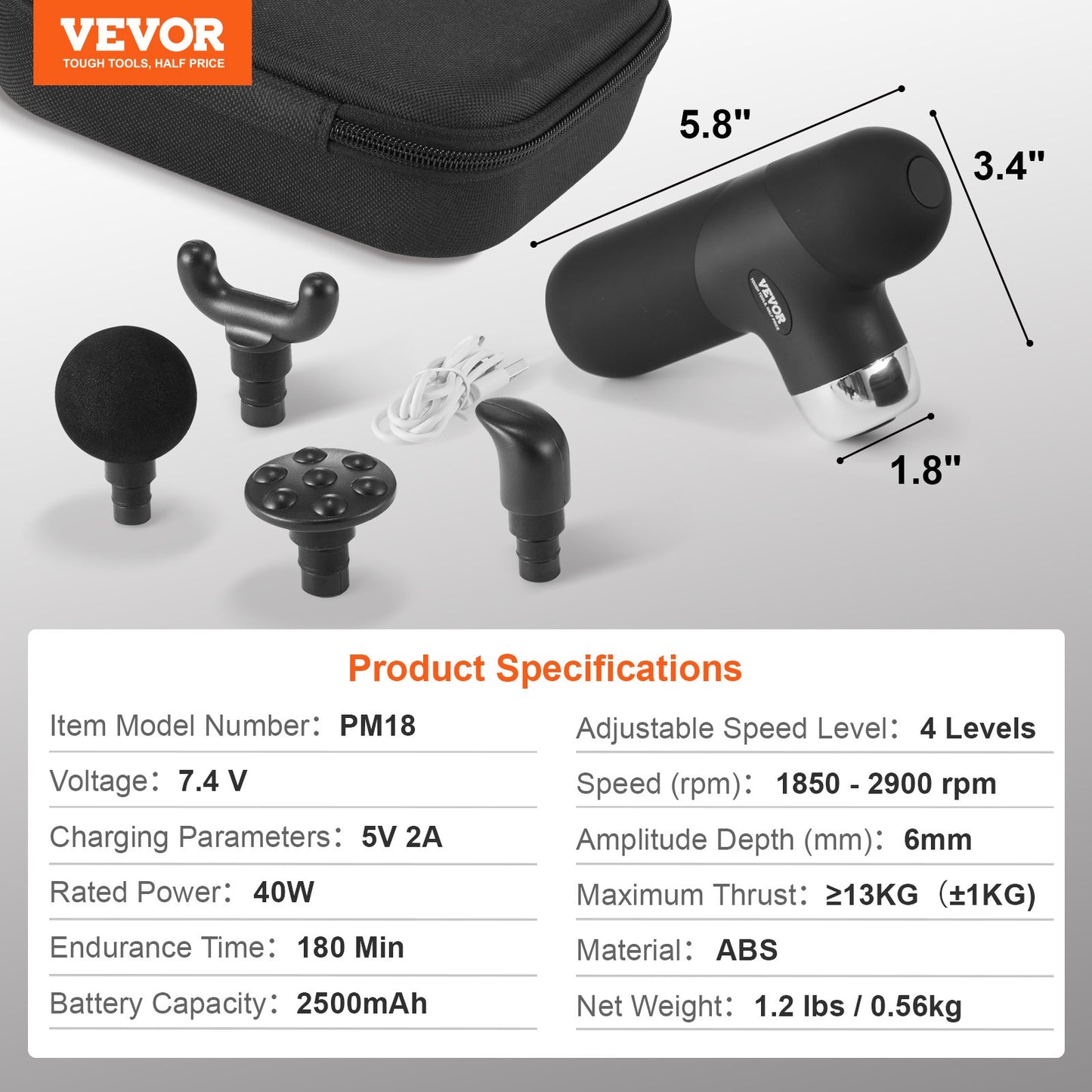 Mini-Massagepistole, Tiefengewebe-Percussion-Muskelmassagegerät, 4 Geschwindigkeiten, 4 Köpfe