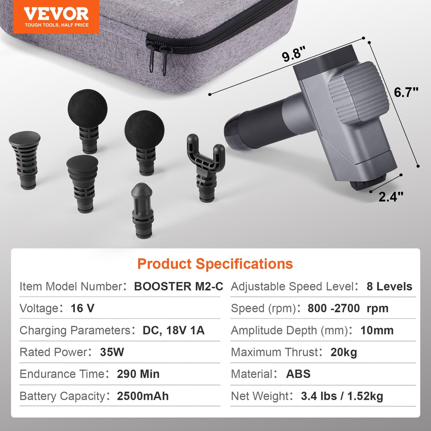 Massagepistole Tiefengewebe-Percussion-Muskelmassagegerät mit 8 Geschwindigkeiten und 6 Köpfen