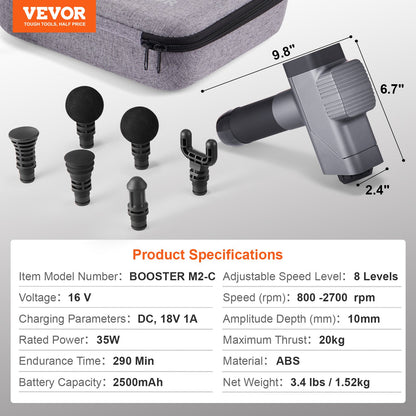 Massagepistole Tiefengewebe-Percussion-Muskelmassagegerät mit 8 Geschwindigkeiten und 6 Köpfen