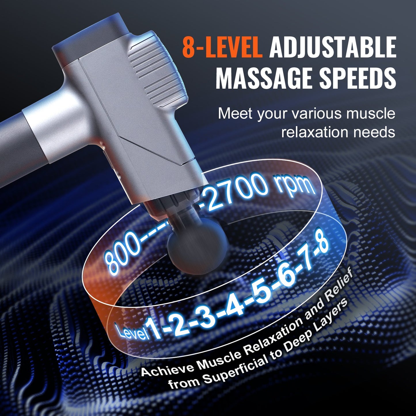 Massage Gun Deep Tissue, Percussion Muscle Massager for Athletes - with 8 Speed Levels & 6 Massage Heads, 16V 2500mAh Batteries, Handheld Massage Gun for Pain Relief, Muscle Relaxation