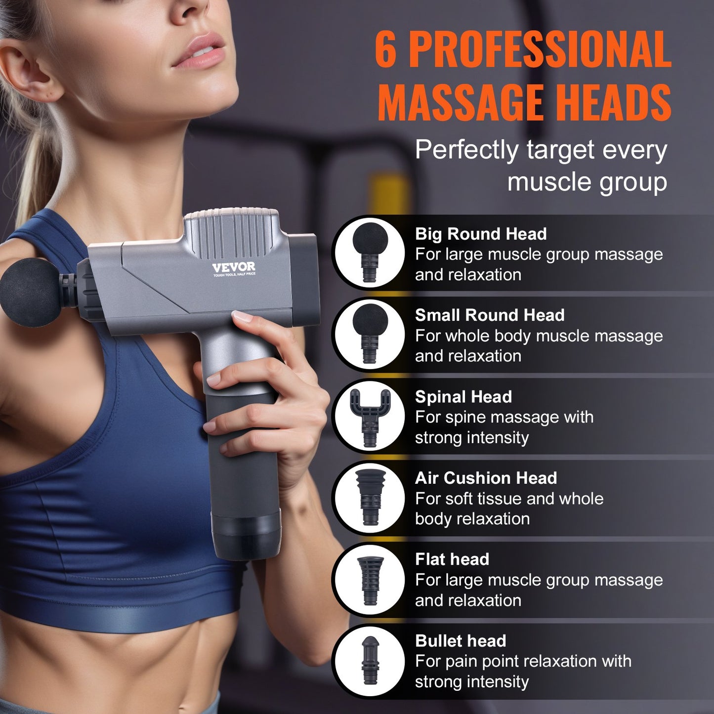Massage Gun Deep Tissue, Percussion Muscle Massager for Athletes - with 8 Speed Levels & 6 Massage Heads, 16V 2500mAh Batteries, Handheld Massage Gun for Pain Relief, Muscle Relaxation