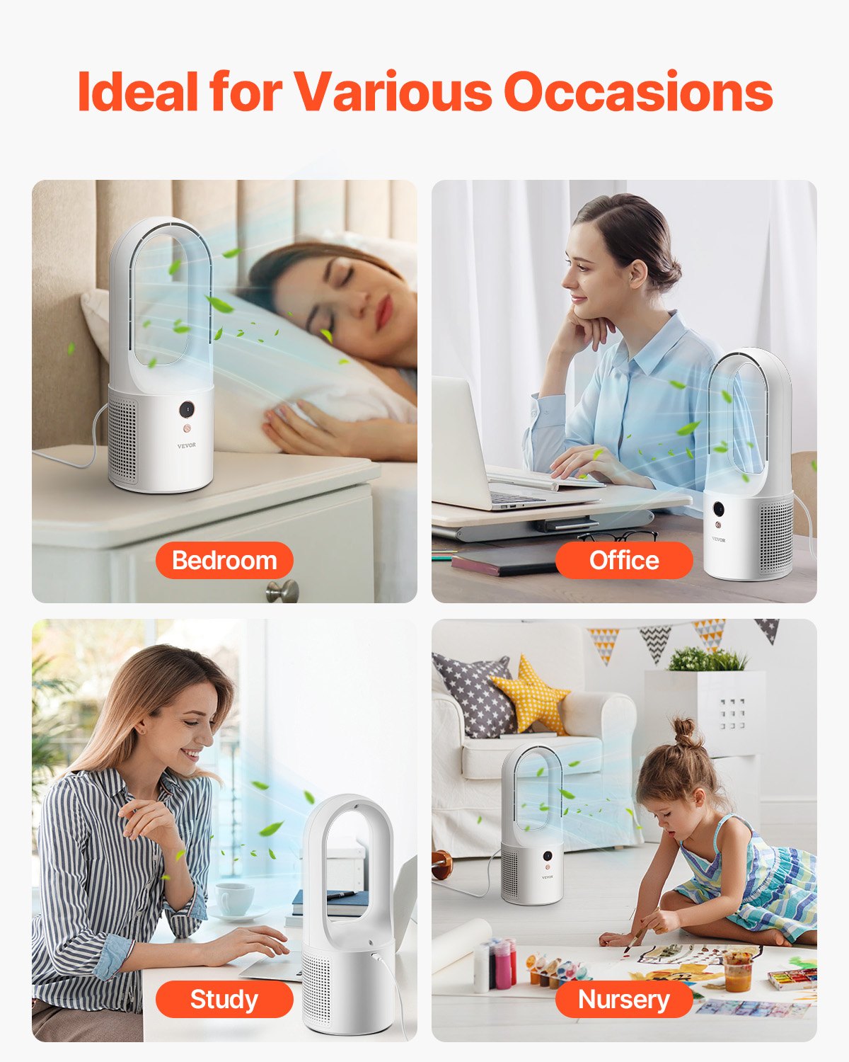 Portable Bladeless Desk Fan 12.99" 6-Speed Quiet Fan for Bedroom and Office