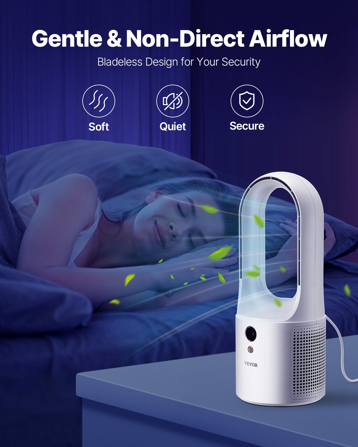 Desk Fan Bladeless, 12.99 Inch Kids-Friendly Personal Portable Desk Fan, 6-Speed USB Quiet Cooling Small Tower Fan with Button Control, Blows Cold Air for Office, Home (Plug to Use, No Battery)