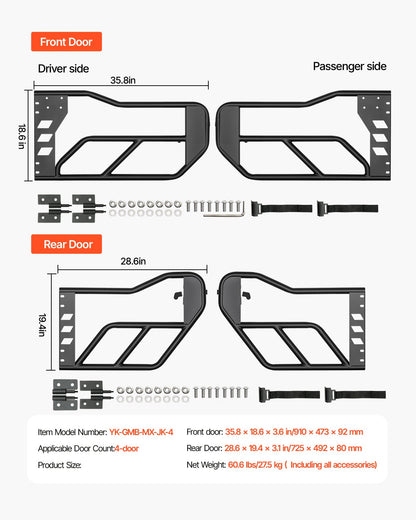 4-door Jeep Tube Doors Jeep Tube Doors for 2007-2018 Jeep Wrangler JK