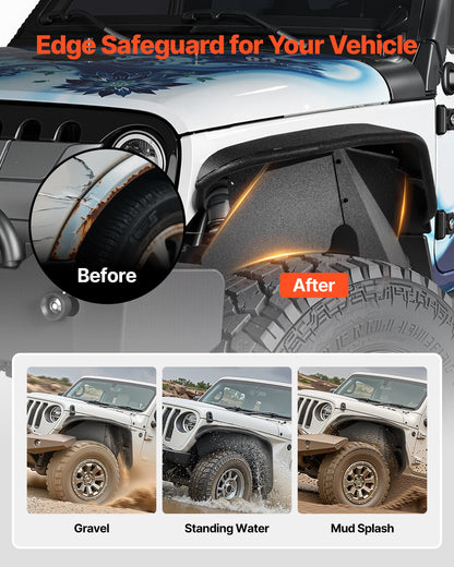 Inner Fender Liner, Front Fender Liner Compatible with 2007-2018 Jeeps JK/JKU 2/4 Doors, Steel Mud Guards Bolt-on Style Fenders Flare, Wheel Well Cover Fenders Flare Liners, Scratch-Resistant