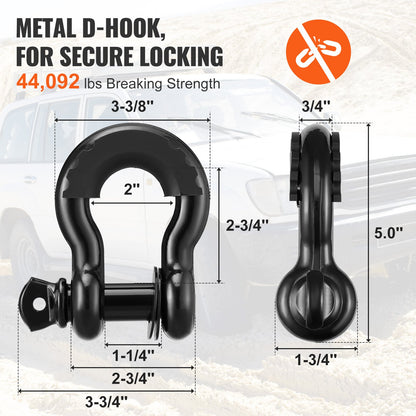 Off-Road Recovery Kit, 3" x 30', Heavy Duty Winch Recovery Kit with 30,000 lbs Tow Strap, 44,092 lbs D-Ring Shackles, Shackle Receiver and Storage Bag, for ATVs, Jeeps, Off-Road Vehicles, Trucks
