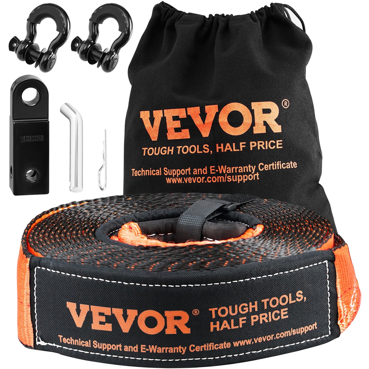 Off-Road Recovery Kit, 3" x 30", Heavy Duty Winch Recovery Kit with 30,000 lbs Tow Strap, 44,092 lbs D-Ring Shackles, Shackle Recovery and Storage Bag, for Off-Road Vehicles, Jeeps, ATVs, Trucks