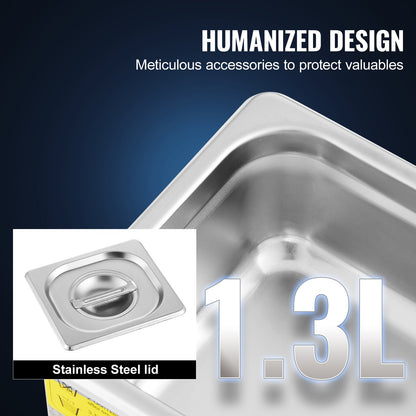 1,3 l Ultraschallreiniger, Edelstahl, Ultraschallreiniger, digitaler Heiztimer, Schmuckreiniger für den gewerblichen Heimgebrauch (1,3 l)