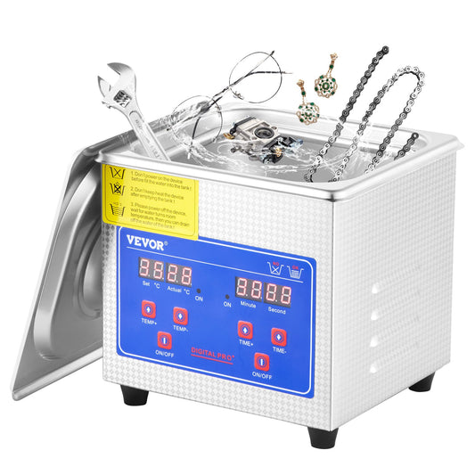 1.3L Ultrasonic Cleaner, Stainless Steel, Ultrasonic Cleaner Digital Heater Timer Jewelry Cleaner for Commercial Home Use (1.3L)