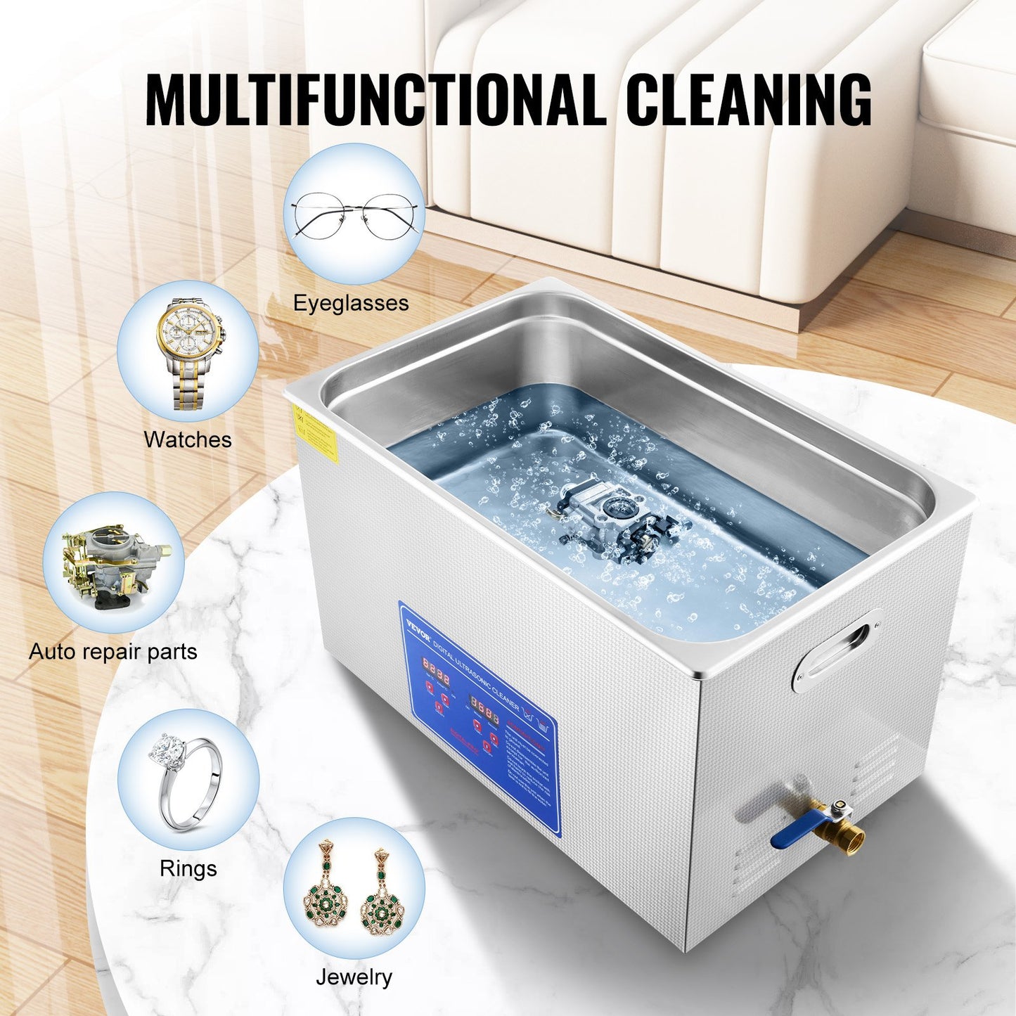 Professional Ultrasonic Cleaner, 27.2 L Ultrasonic Jewelry Cleaner with Digital Timer & Heater, Stainless Steel Industrial Sonic Cleaner 40kHz for Glasses, Watches, Rings, Small Parts