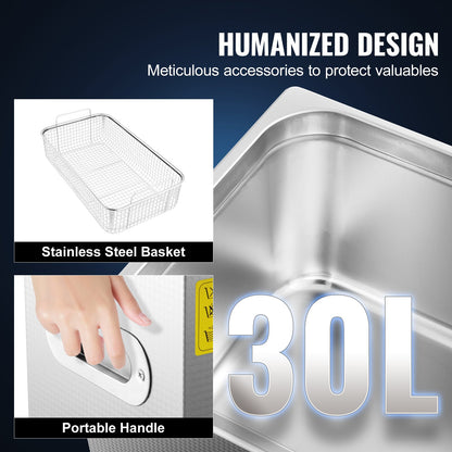 30L Ultrasonic Cleaner Stainless Steel Ultrasonic Cleaner Digital Heater Timer Jewelry Cleaner for Commercial Personal Home Use (30L)