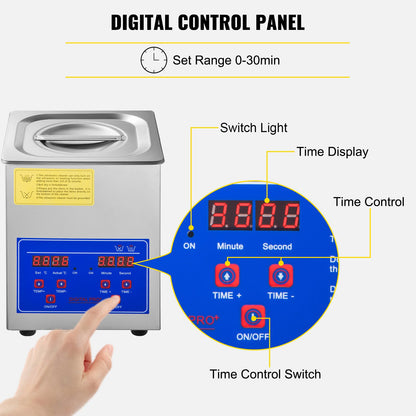 Sonic Cleaner 2L Digital Ultrasonic Parts Cleaner with Timer 40kHz Professional 304 Stainless Steel Sonic Cleaner 110V for Jewelry Watch Glasses Diamond Eyeglass Small Parts Cleaning