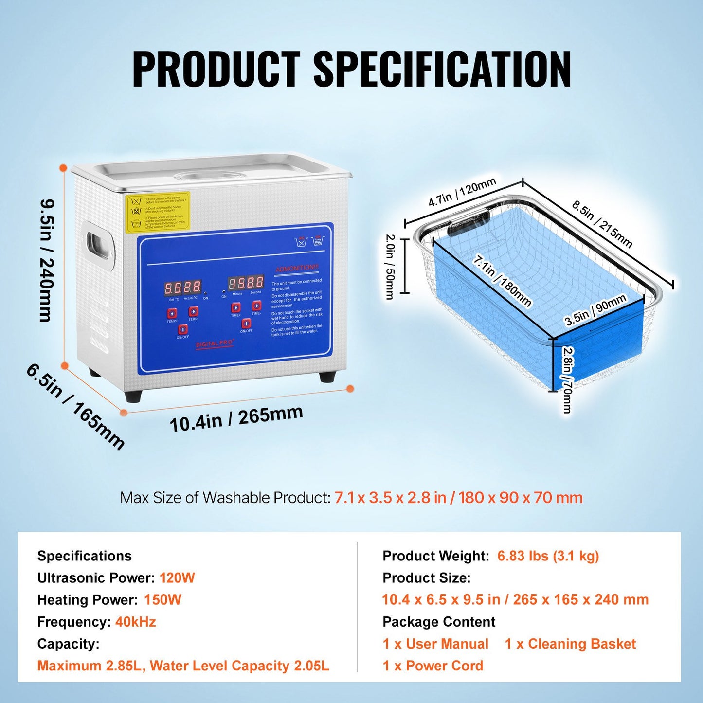 Ultrasonic Cleaner with Digital Timer & Heater, Professional Ultra Sonic Jewelry Cleaner, Stainless Steel Heated Cleaning Machine for Glasses Watch Rings Small Parts Circuit Board (3L)