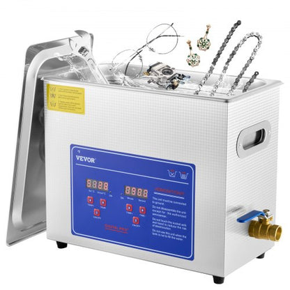 Sonic Cleaner with Digital Timer & Heater, Professional Ultra Sonic Jewelry Cleaner, Stainless Steel Heated Cleaning Machine for Glasses Watch Rings Small Parts Circuit Board (6L)