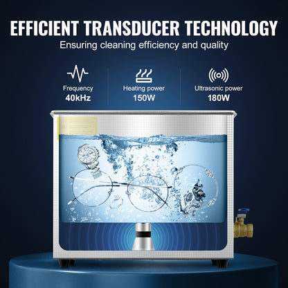Sonic Cleaner with Digital Timer & Heater, Professional Ultra Sonic Jewelry Cleaner, Stainless Steel Heated Cleaning Machine for Glasses Watch Rings Small Parts Circuit Board (6L)