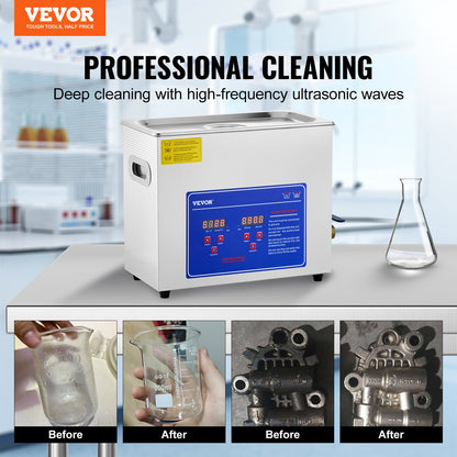 Ultrasonic Cleaner Machine, 6L Stainless Steel Ultrasonic Cleaning Machine, with Digital Heating Timer, Jewelry Cleaning for Commercial Personal Home Use