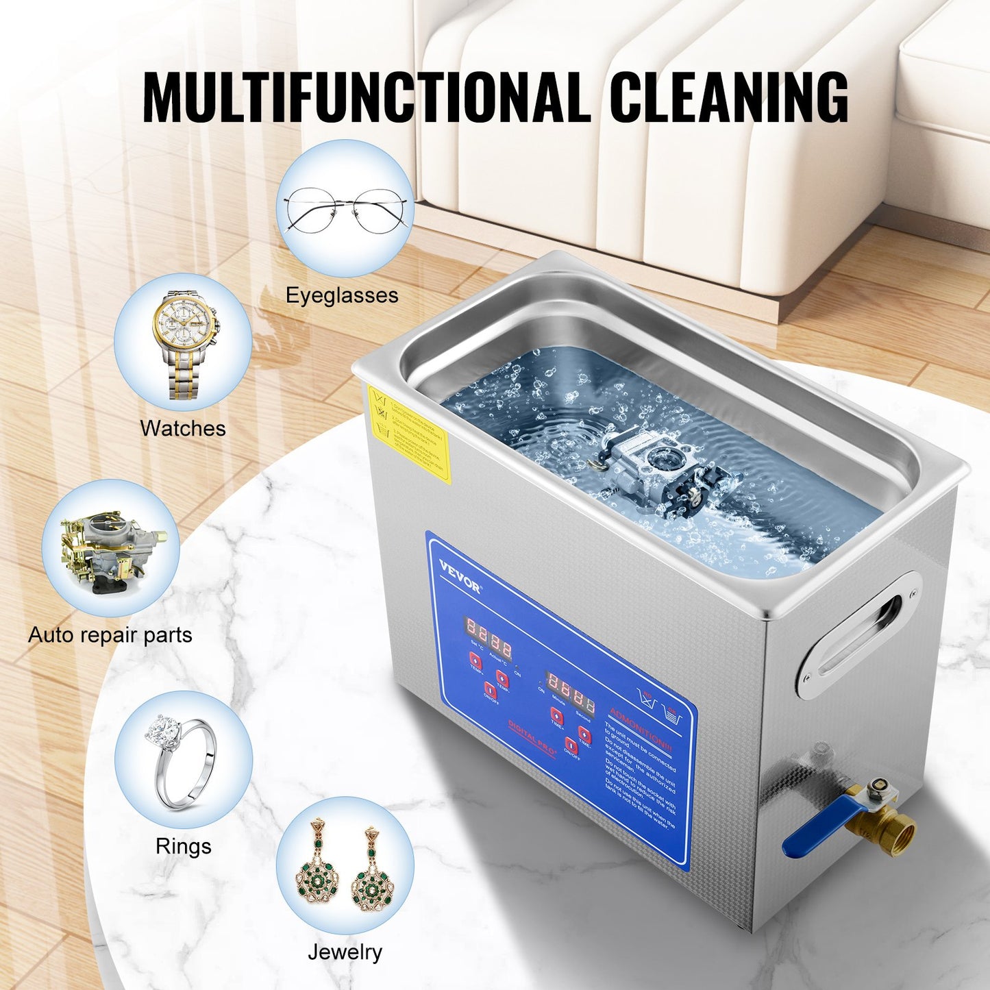 Ultrasonic Cleaner Machine, 6L Stainless Steel Ultrasonic Cleaning Machine, with Digital Heating Timer, Jewelry Cleaning for Commercial Personal Home Use