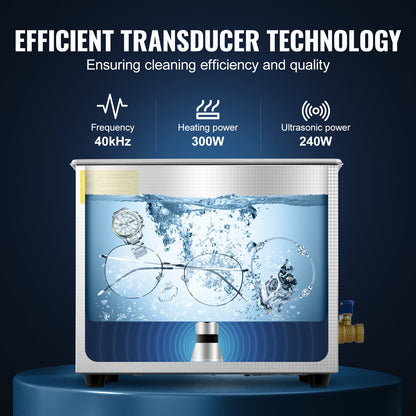 Professional Ultrasonic Cleaner, 10L Ultrasonic Jewelry Cleaner with Digital Timer & Heater, Stainless Steel Industrial Sonic Cleaner 40kHz for Glasses, Watches, Rings, Small Parts