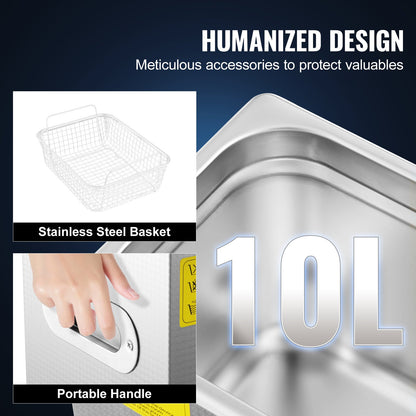 10L Ultrasonic Cleaner for Stainless Steel Ultrasonic Cleaner Digital Heater Timer Jewelry Cleaner for Commercial Personal Home Use (10L)