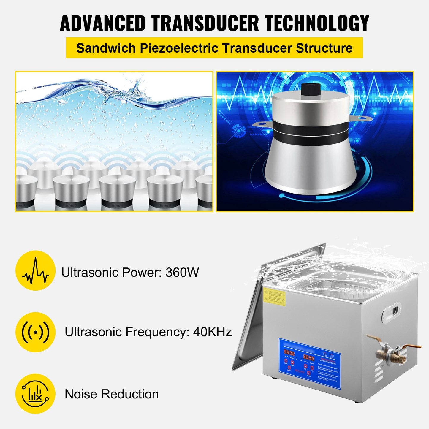 15L Ultrasonic Cleaner with Digital Timer&Heater Professional Ultrasonic Cleaner 40kHz Advanced Ultrasonic Cleaner 110V for Wrench Screwdriver Repairing Tools Industrial Parts Mental Cleaning