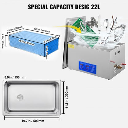 22L Ultrasonic Cleaner for Stainless Steel Ultrasonic Cleaner Digital Heater Timer Jewelry Cleaner for Commercial Personal Home Use (22L) | EU