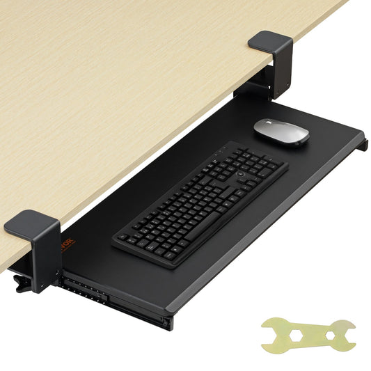 Tastaturablage zum Anklemmen unter dem Schreibtisch, ausziehbare Tastaturablage für den Schreibtisch mit stabiler C-Klemmenhalterung ohne Bohren, große ausziehbare Computerablage (26,8 x 11 Zoll) für das Tippen zu Hause und die Arbeit im Büro
