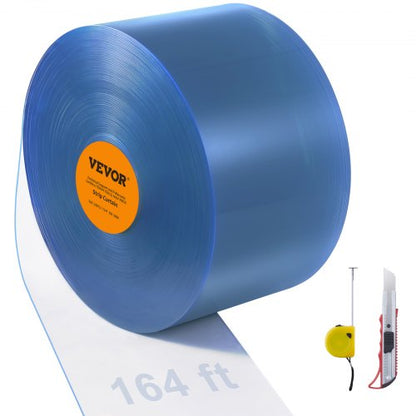 Strip Curtain, 164' Length x 8" Width x 0.08" Thickness, Clear PVC Smooth Curtain Strip Door Bulk Roll, Plastic Door Strips for Doorways of Supermarket, Garage, Warehouse, Barn, Pet Animal House