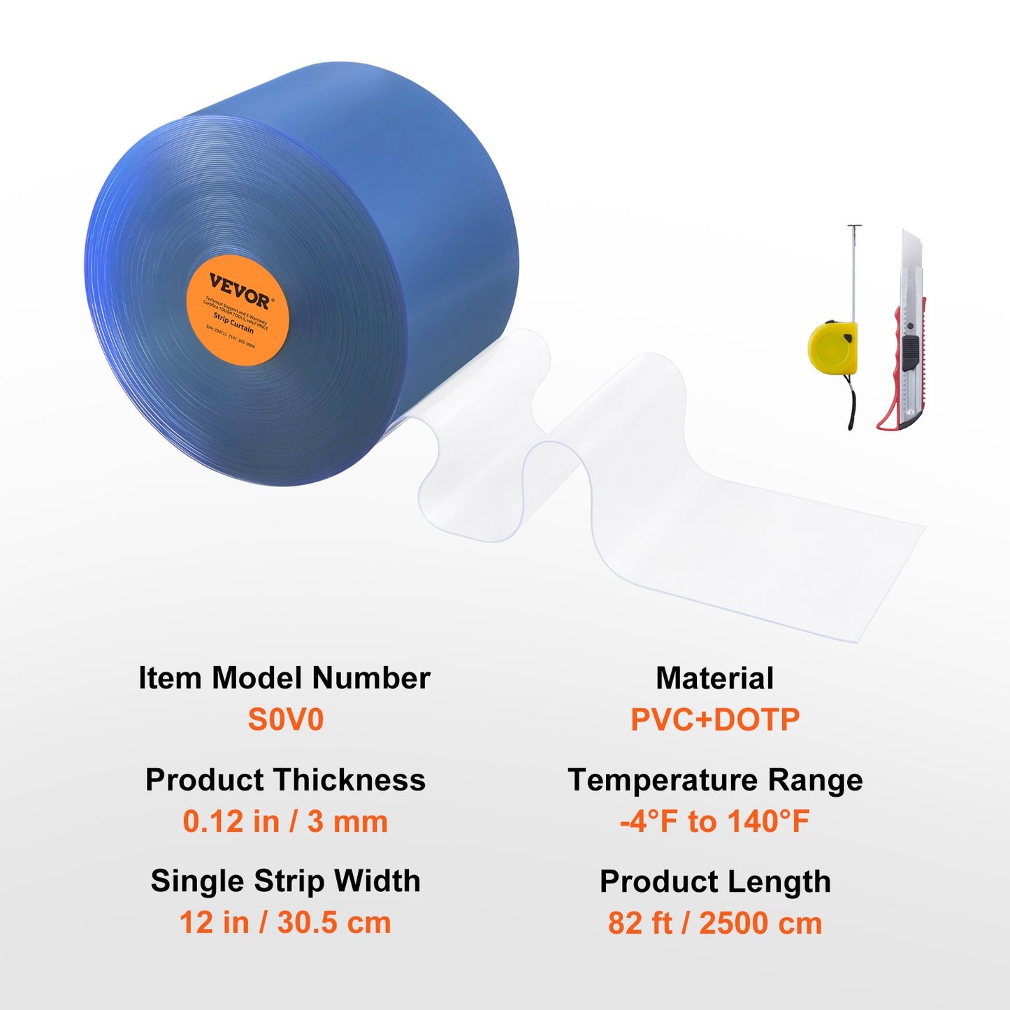 Strip Gardin PVC Dörr Gardin 82' x 12" Rullkylare Frys Klar Plast