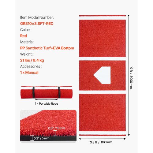 300x116cm Baseballmatte Softballmatte Outdoor Training Rot | EU