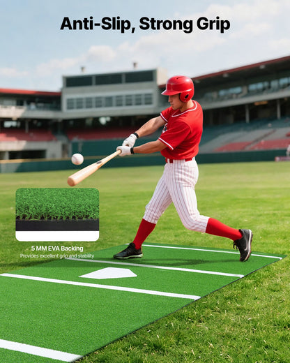 Baseball Hitting Mat, 12x6 ft Batting Cage Mat, Batters Box Turf Mats, Softball Batting Practice Equipment with Home Plate and Anti Fade Turf, Portable Training Aid for Indoor Outdoor, Green
