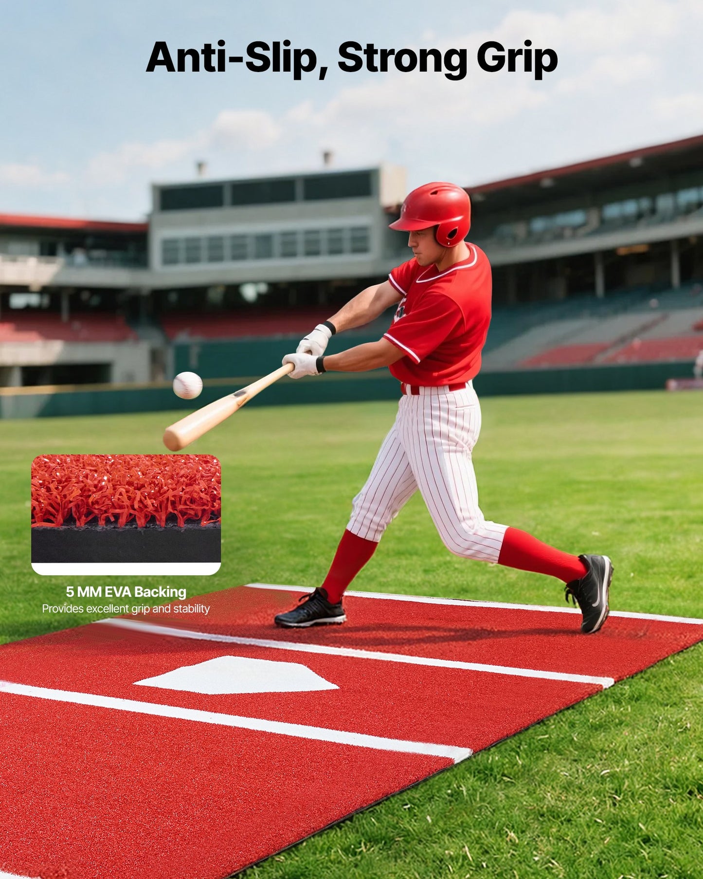 Baseball Hitting Mat, 12x6 ft Batting Cage Mat, Batters Box Turf Mats, Softball Batting Practice Equipment with Home Plate and Anti Fade Turf, Portable Training Aid for Indoor Outdoor, Red