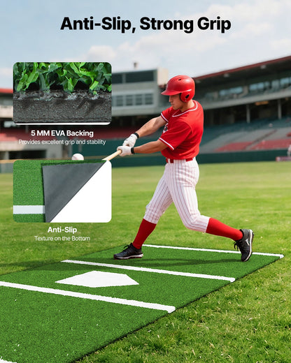 10x3.8 ft Baseball Softball Hitting Batting Mat, Indoor/Outdoor Anti-Slip Anti-Fade Softball Mat, Lined & Foam Backing Training Aid with Tightening Rope, Portable Practice Mats, Green