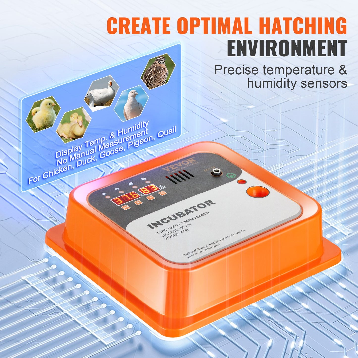 Egg Incubator, Incubators for Hatching Eggs, Automatic Egg Turner with with Temperature and Humidity Control, 12 Eggs Poultry Hatcher with ABS Transparent Shell for Chicken, Duck, Quail