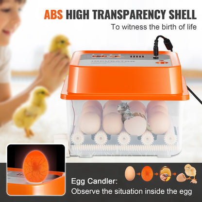 Egg Incubator, Incubators for Hatching Eggs, Automatic Egg Turner with with Temperature and Humidity Control, 12 Eggs Poultry Hatcher with ABS Transparent Shell for Chicken, Duck, Quail