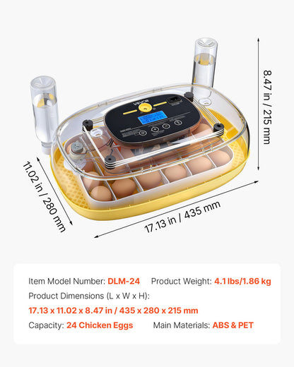 24 Egg Incubator, Automatic Egg Turner with LED Candler, Temperature & Humidity Control, 360° View Clear Window, Auto Water Refill, Poultry Eggs Incubators for Hatching Chicks Ducks Goose Quail