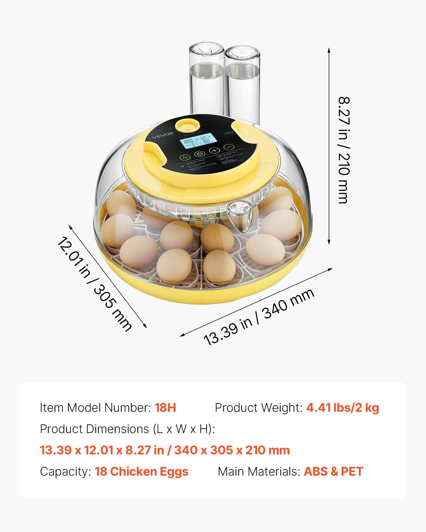 18 Egg Incubator, Automatic Egg Turner with LED Candler, Temperature & Humidity Control, 360° View Clear Window, Auto Water Refill, Poultry Eggs Incubators for Hatching Chicks Ducks Goose Quail
