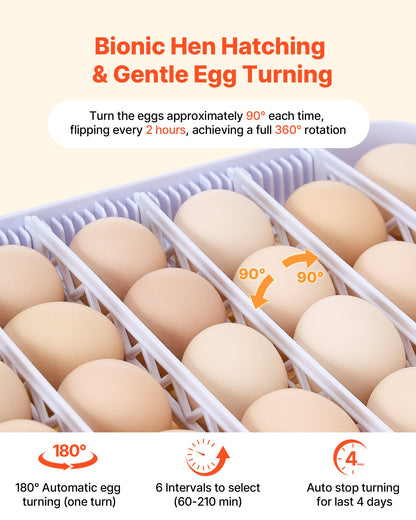48 Egg Incubator, Automatic Egg Turner with LED Candler, Temperature Display & Auto Humidity Control, 360° View Clear Window, Poultry Eggs Incubator for Hatching Chicks Ducks Goose Quail