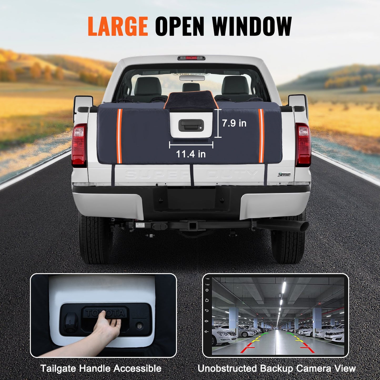 Tailgate Bike Pad, 53" Truck Tailgate Pad Carry 5 Mountain Bikes, Upgraded Grooves Tailgate Protection Pad with Reflective Strips and Tool Pockets, with Camera Opening for Mid-Size Pickup Trucks