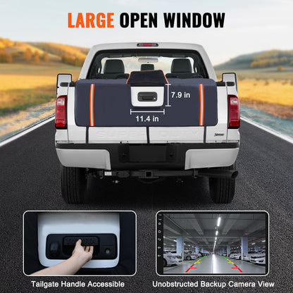 Tailgate Bike Pad, 53" Truck Tailgate Pad Carry 5 Mountain Bikes, Upgraded Grooves Tailgate Protection Pad with Reflective Strips and Tool Pockets, with Camera Opening for Mid-Size Pickup Trucks
