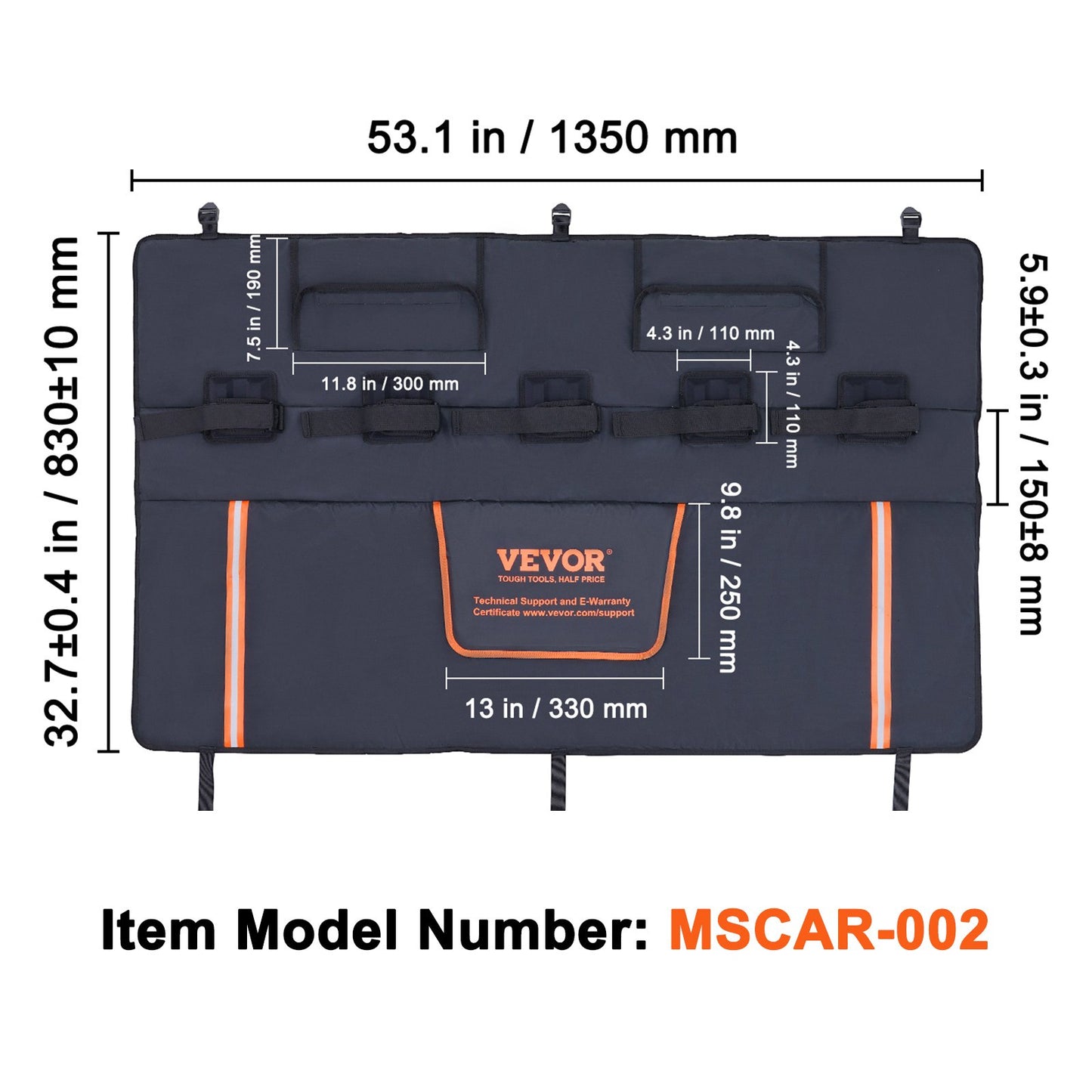 Tailgate Bike Pad, 53" Truck Tailgate Pad Carry 5 Mountain Bikes, Upgraded Grooves Tailgate Protection Pad with Reflective Strips and Tool Pockets, with Camera Opening for Mid-Size Pickup Trucks