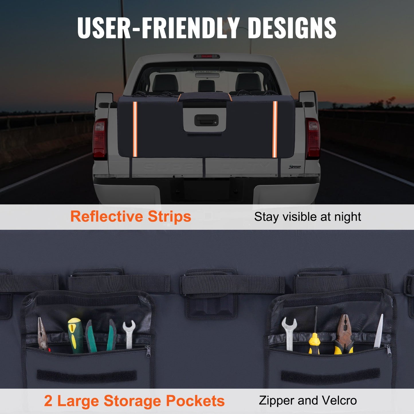 Tailgate Bike Pad, 62" Truck Tailgate Pad Carries 6 Mountain Bikes, Upgraded Trail Tailgate Protective Pad with Reflective Strips and Tool Pockets, with Camera Opening for Most Pickup Trucks