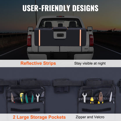 Tailgate Bike Pad, 62" Truck Tailgate Pad Carries 6 Mountain Bikes, Upgraded Trail Tailgate Protective Pad with Reflective Strips and Tool Pockets, with Camera Opening for Most Pickup Trucks