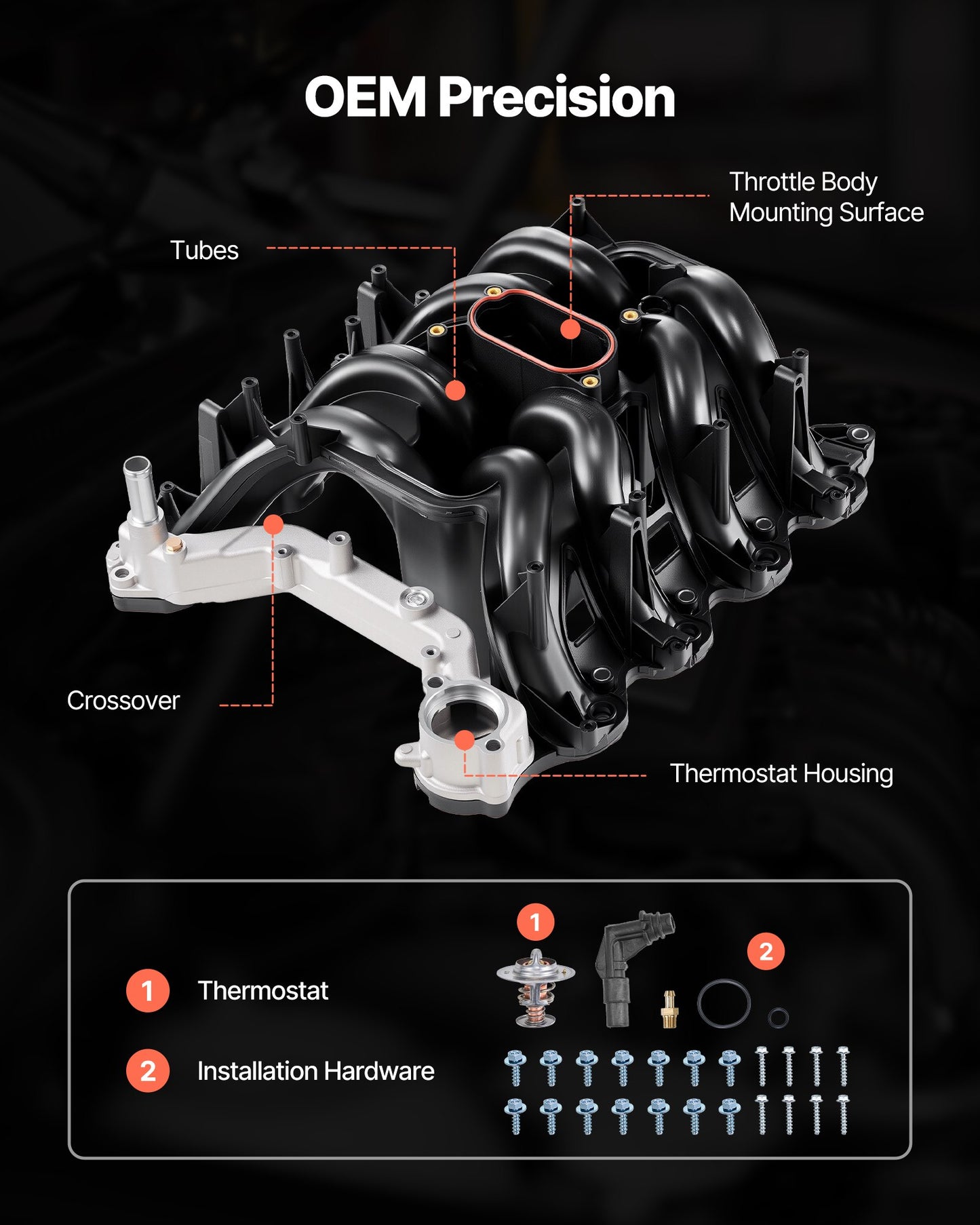 Intake Manifold, with Gasket, Engine Intake Manifold Assembly Compatible with 2000-2004 Ford F150/F250/F350, Replace 615-188, AC2Z-9424-A, 2L1Z-9424-AA, 4C2Z-9424-CA, 5C2Z-9424-AA, 9C2Z-9424-AA