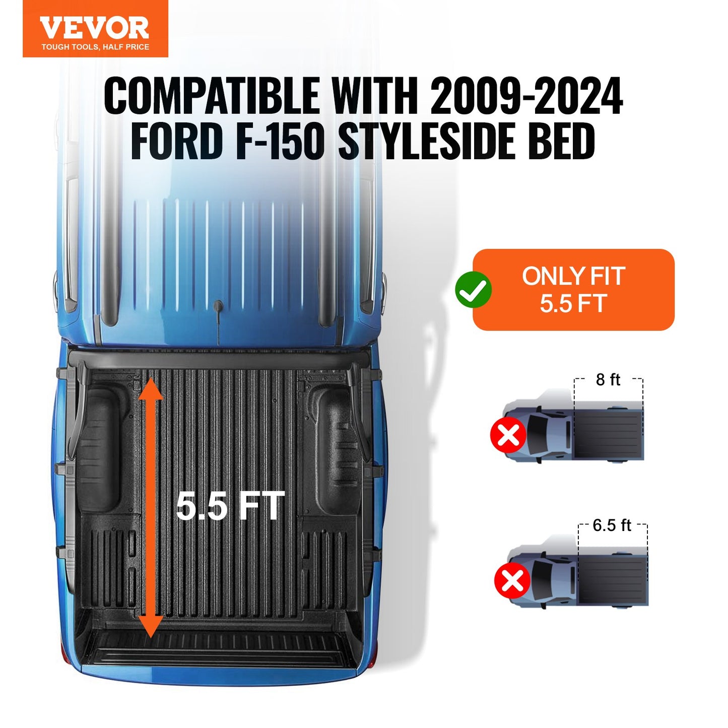 Ladeflächenabdeckung, Rollbare Ladeflächenabdeckung, Kompatibel mit Ford F-150 Styleside 2009-2024, für 16,7 x 16,4 m große Ladeflächen, Weiches PVC-Material, 100 % Ladeflächenzugang, Rollbare Ladeflächenabdeckung