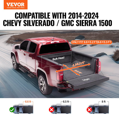 Ladeflächenabdeckung, Rollbare Ladeflächenabdeckung, Kompatibel mit 2014-2024 Chevy Silverado / GMC Sierra 1500, für 2,0 x 1,5 m / 2,0 x 1,6 m große Ladeflächen, Weiches PVC-Material, Rollbare Ladeflächenabdeckung