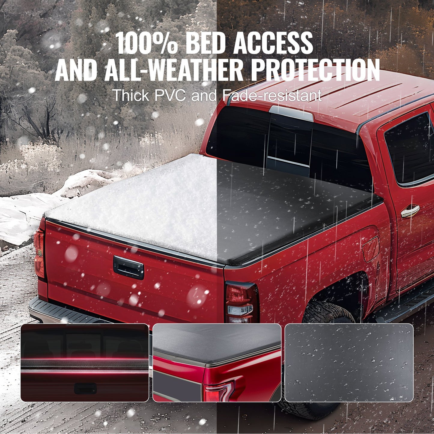 Ladeflächenabdeckung, Rollbare Ladeflächenabdeckung, Kompatibel mit 2014-2024 Chevy Silverado / GMC Sierra 1500, für 2,0 x 1,5 m / 2,0 x 1,6 m große Ladeflächen, Weiches PVC-Material, Rollbare Ladeflächenabdeckung